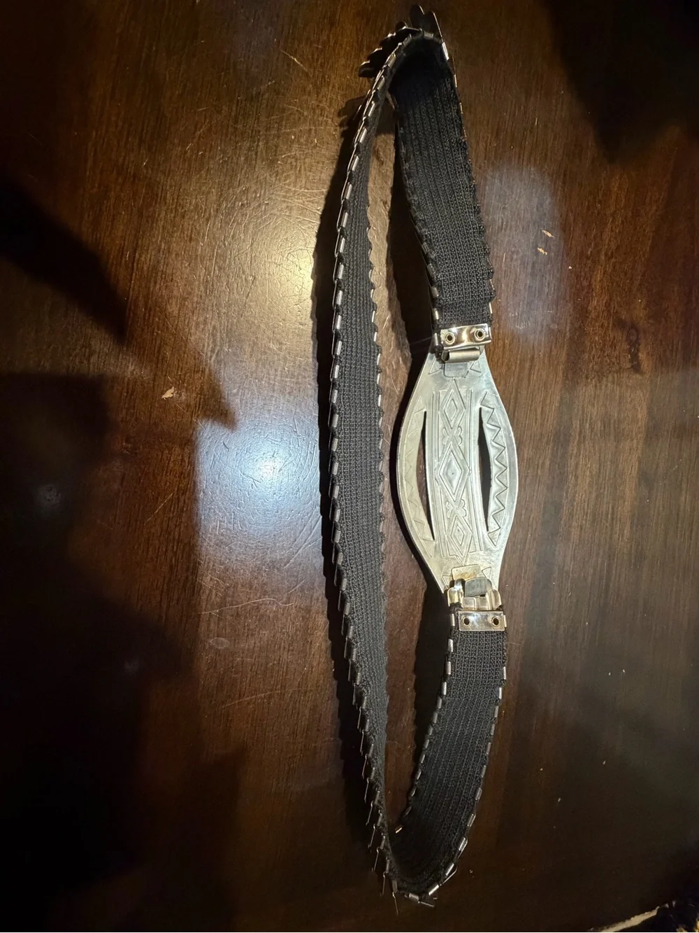 Vintage Tribal- native southwestern Engraved Silver-Tone stretch belt